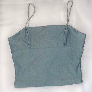 Rhinstone Strapped Cropped Cami Top, Silver/Green, M